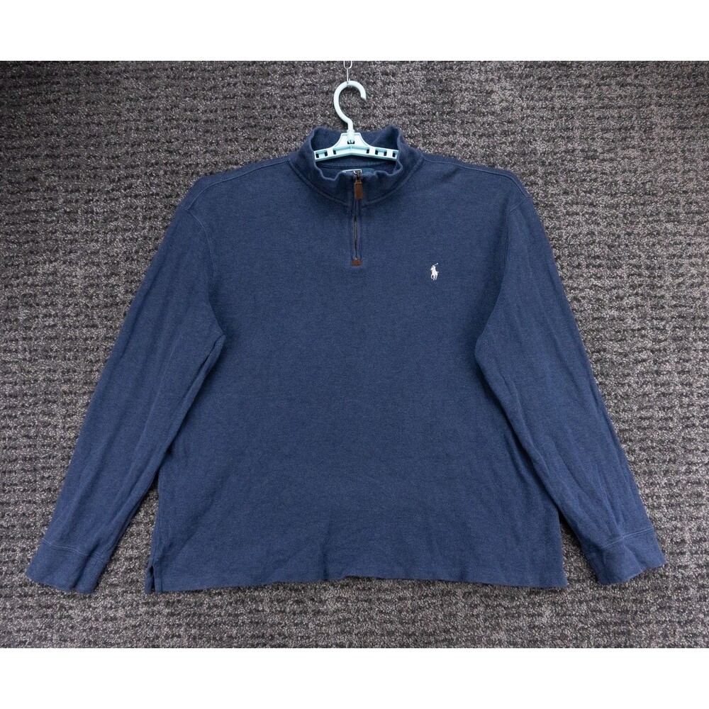Polo Ralph Lauren Sweater Mens XL Blue 1/4 Zip Pullover Cotton Casual Preppy